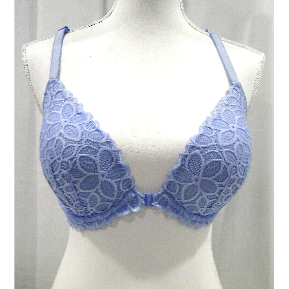 Victorias Secret PINK Date Lace Lightly‎ Lined Front Close Light Blue 34DD